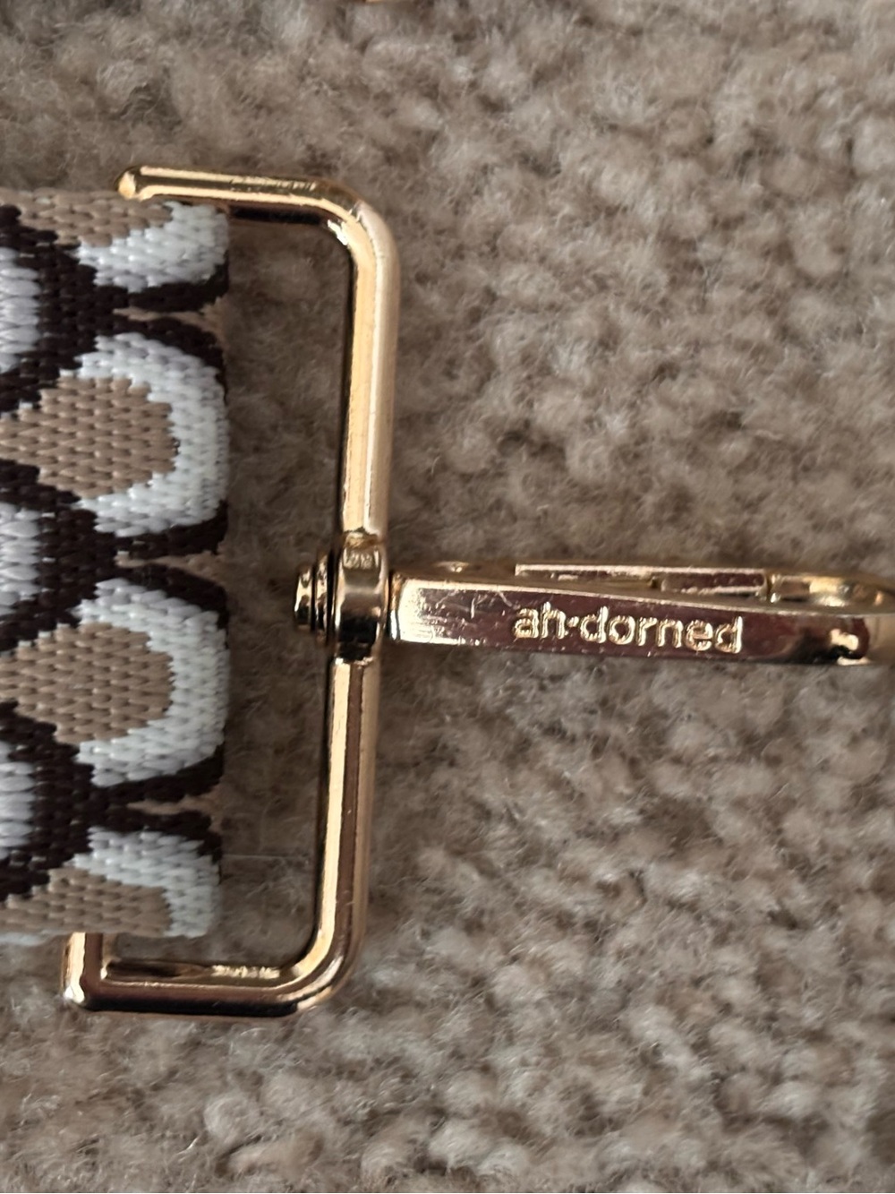 Ah-dorned Adjustable Brown and White Patterned Strap with Gold Hardware - Picture 3 of 3